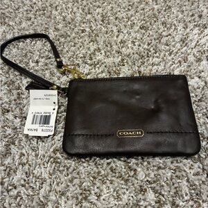 Coach Dark Brown Leather Wristlet